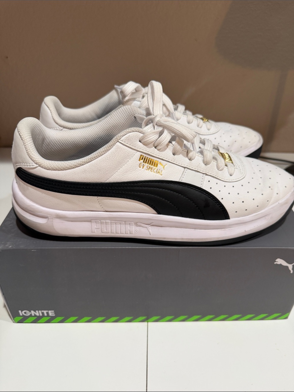 Puma White and Black GV Special Low-Top Sneakers